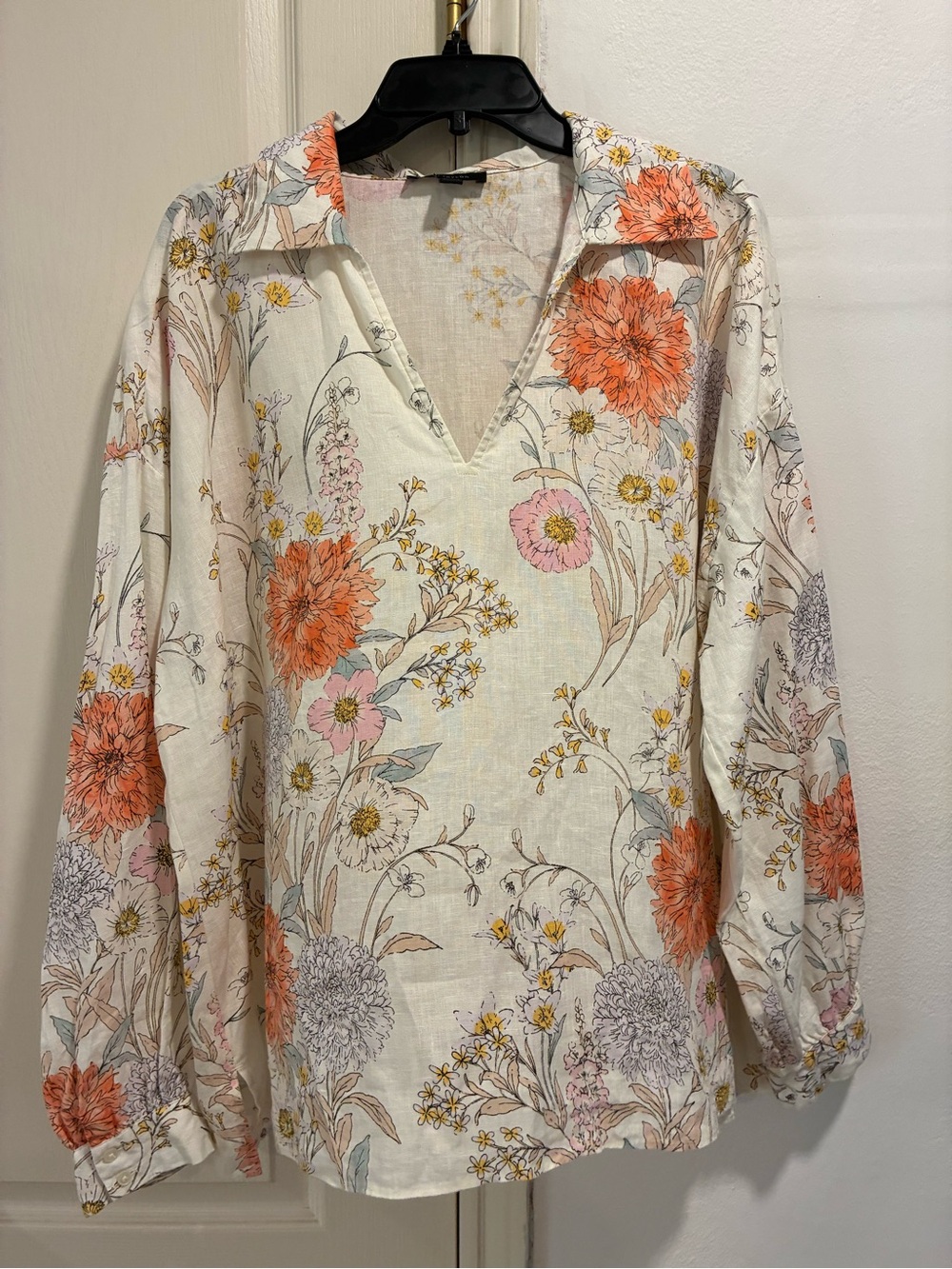 Ann Taylor Floral 100% Linen Long Sleeve Blouse XL